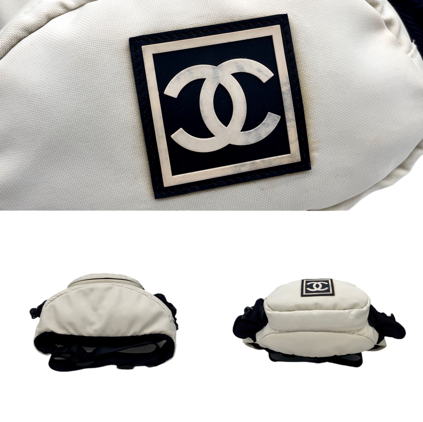 RARE☆☆☆☆CHANEL Sports Line CC LOGO Pocket Waist Bag White &amp; Black