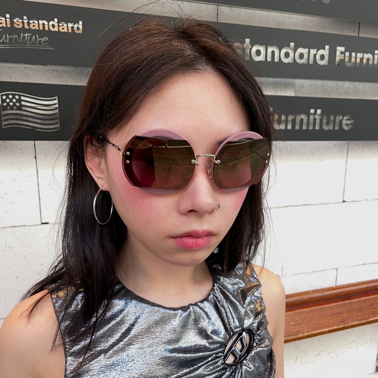 RARE☆☆☆☆MIUMIU SMU 65S Y2K Open Frame Round Sunglasses Violet &amp; Gold
