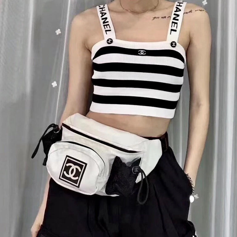 RARE☆☆☆☆CHANEL Sports Line CC LOGO Pocket Waist Bag White &amp; Black