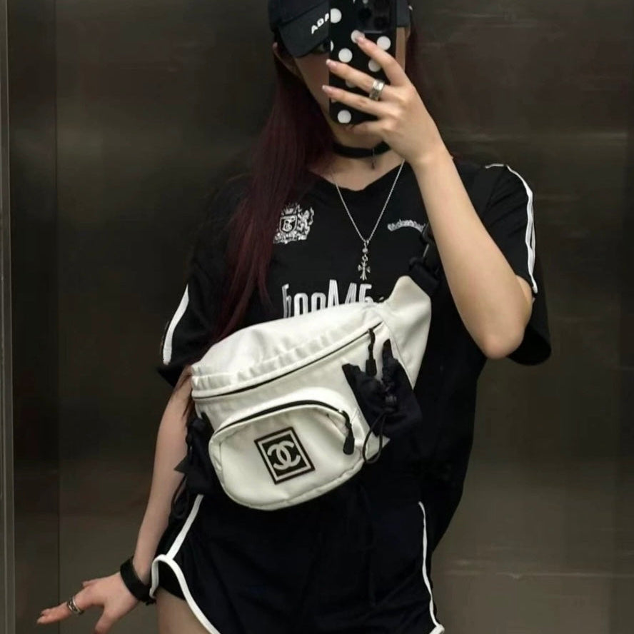 RARE☆☆☆☆CHANEL Sports Line CC LOGO Pocket Waist Bag White &amp; Black