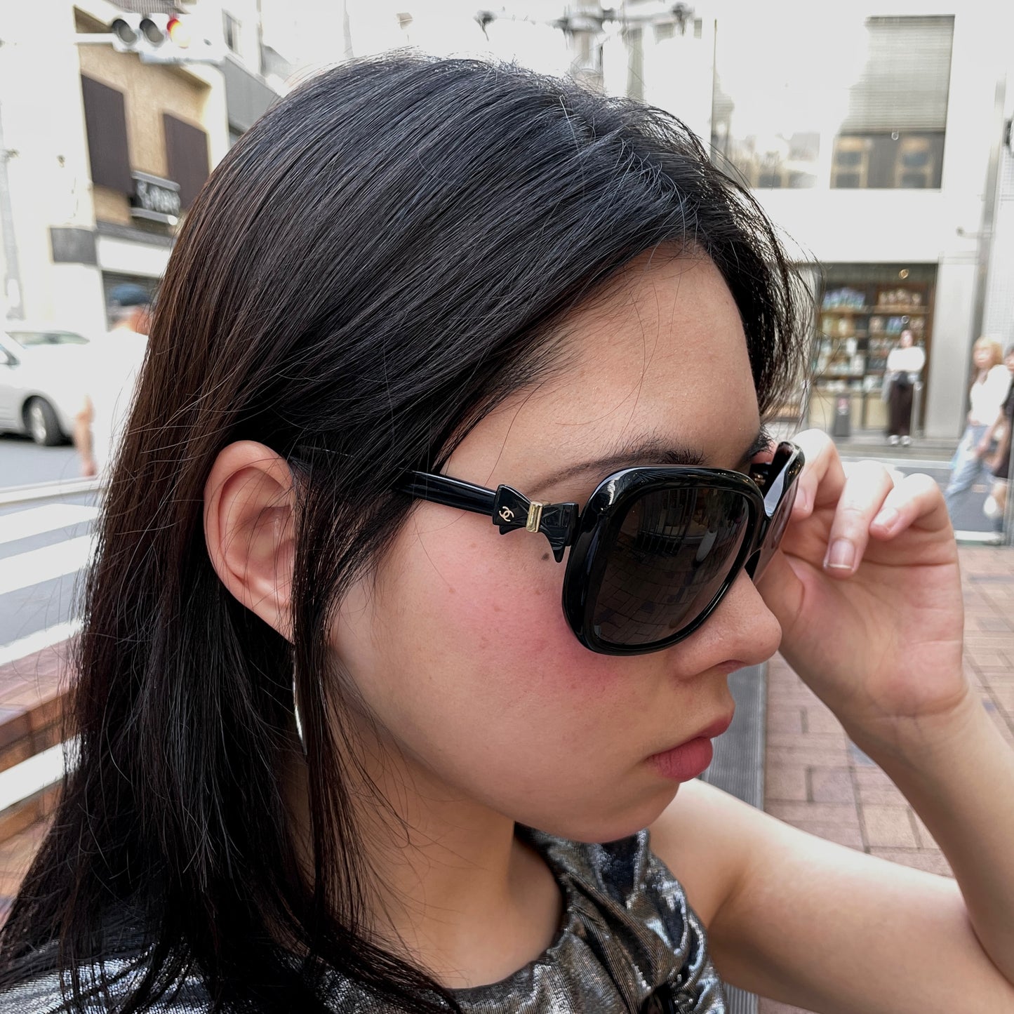 CHANEL 5171-A Bow Detail Square Sunglasses Black &amp; Gold