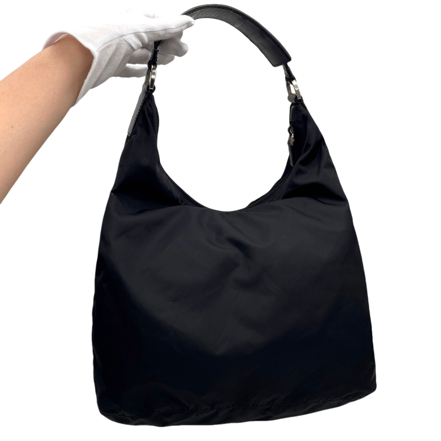 RARE☆☆☆☆PRADA Triangle LOGO Multi-Pockets Hobo Shoulder Bag Black &amp; Silver