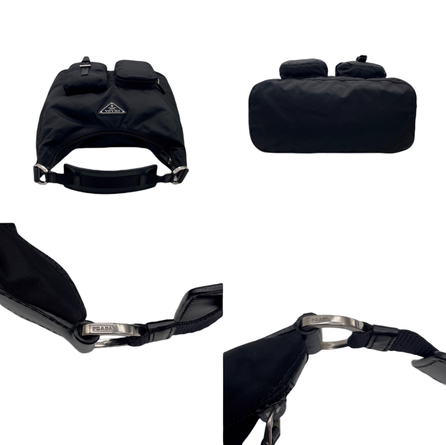 RARE☆☆☆☆PRADA Triangle LOGO Multi-Pockets Hobo Shoulder Bag Black &amp; Silver