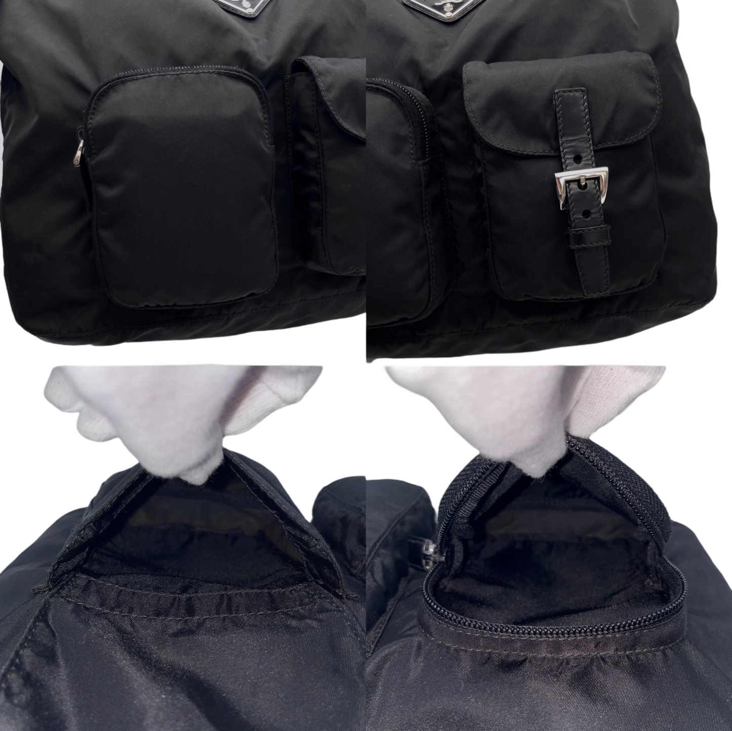 RARE☆☆☆☆PRADA Triangle LOGO Multi-Pockets Hobo Shoulder Bag Black &amp; Silver