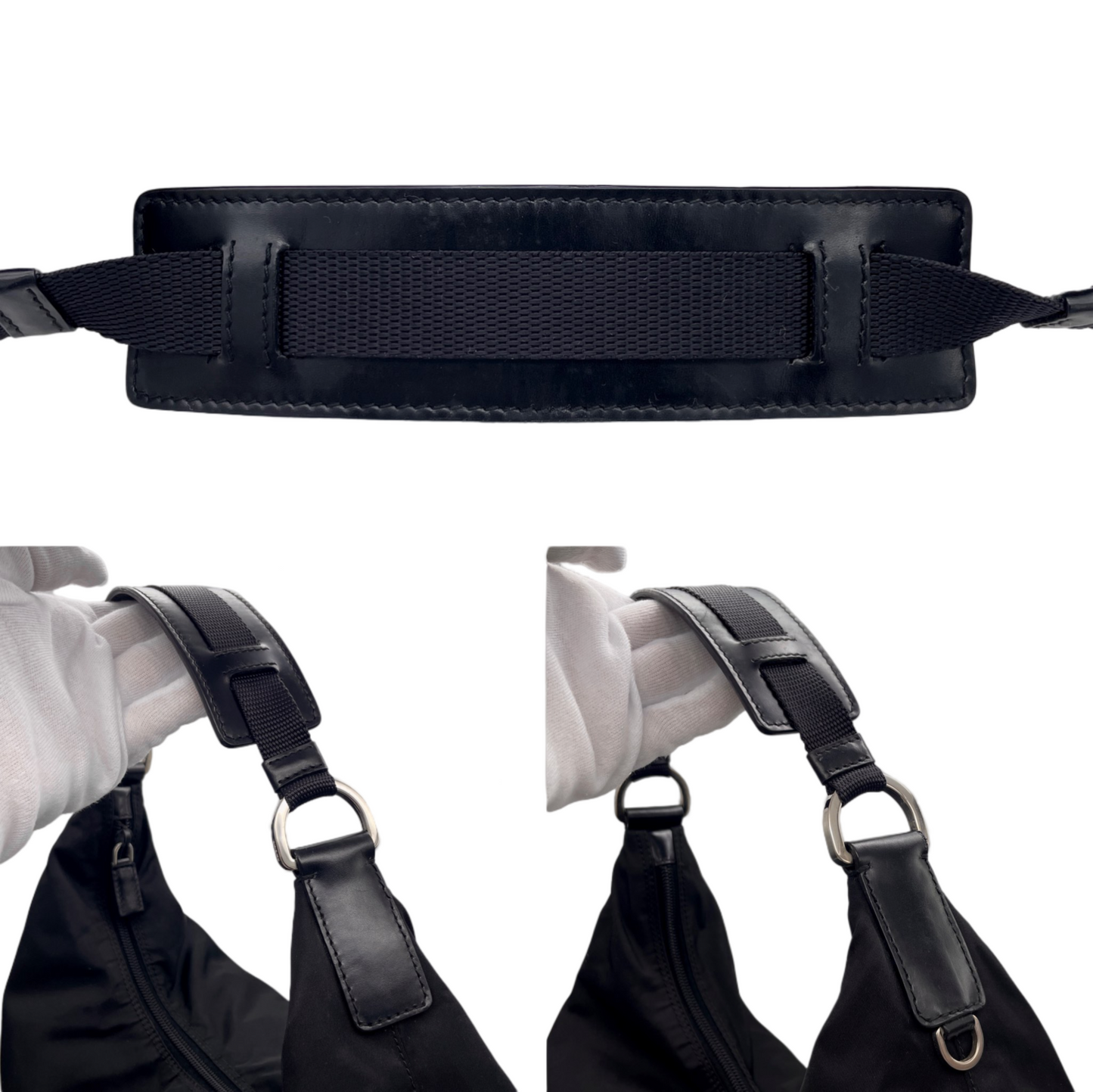 RARE☆☆☆☆PRADA Triangle LOGO Multi-Pockets Hobo Shoulder Bag Black &amp; Silver