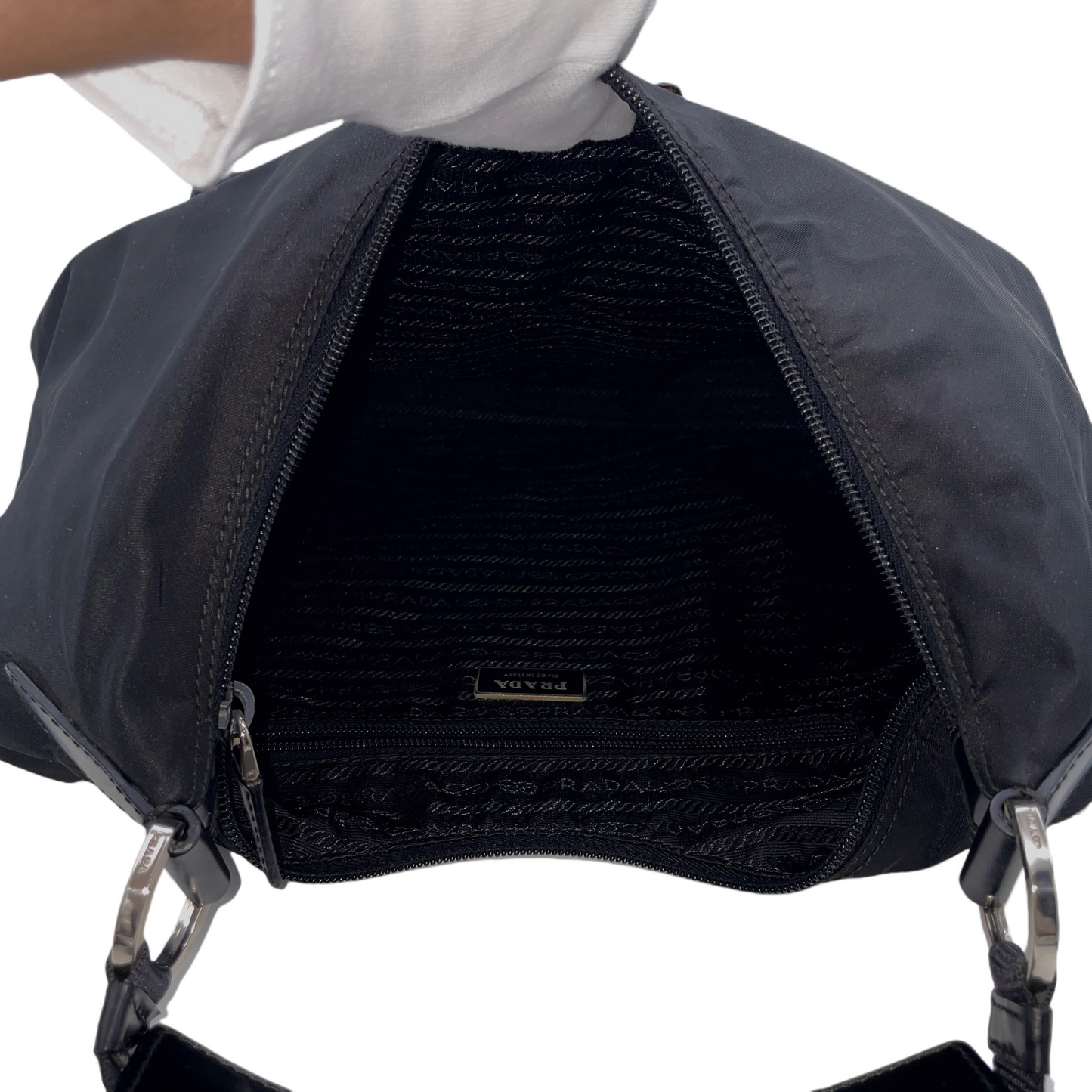 RARE☆☆☆☆PRADA Triangle LOGO Multi-Pockets Hobo Shoulder Bag Black &amp; Silver