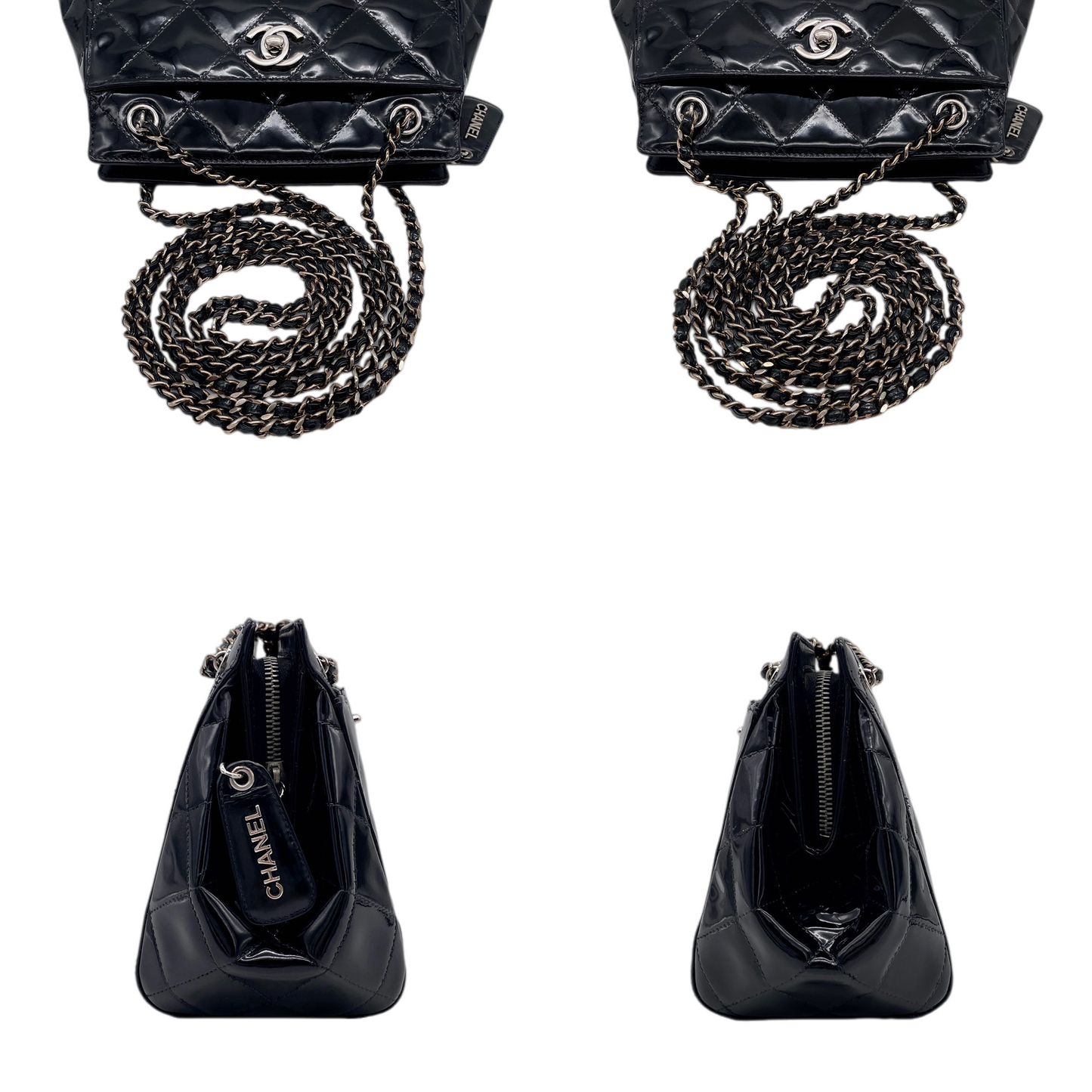 RARE★★★CHANEL 1997 Matelassé Enamel CC Logo Double-Chain Shoulder Crossbody Bag Mini Black & Silver