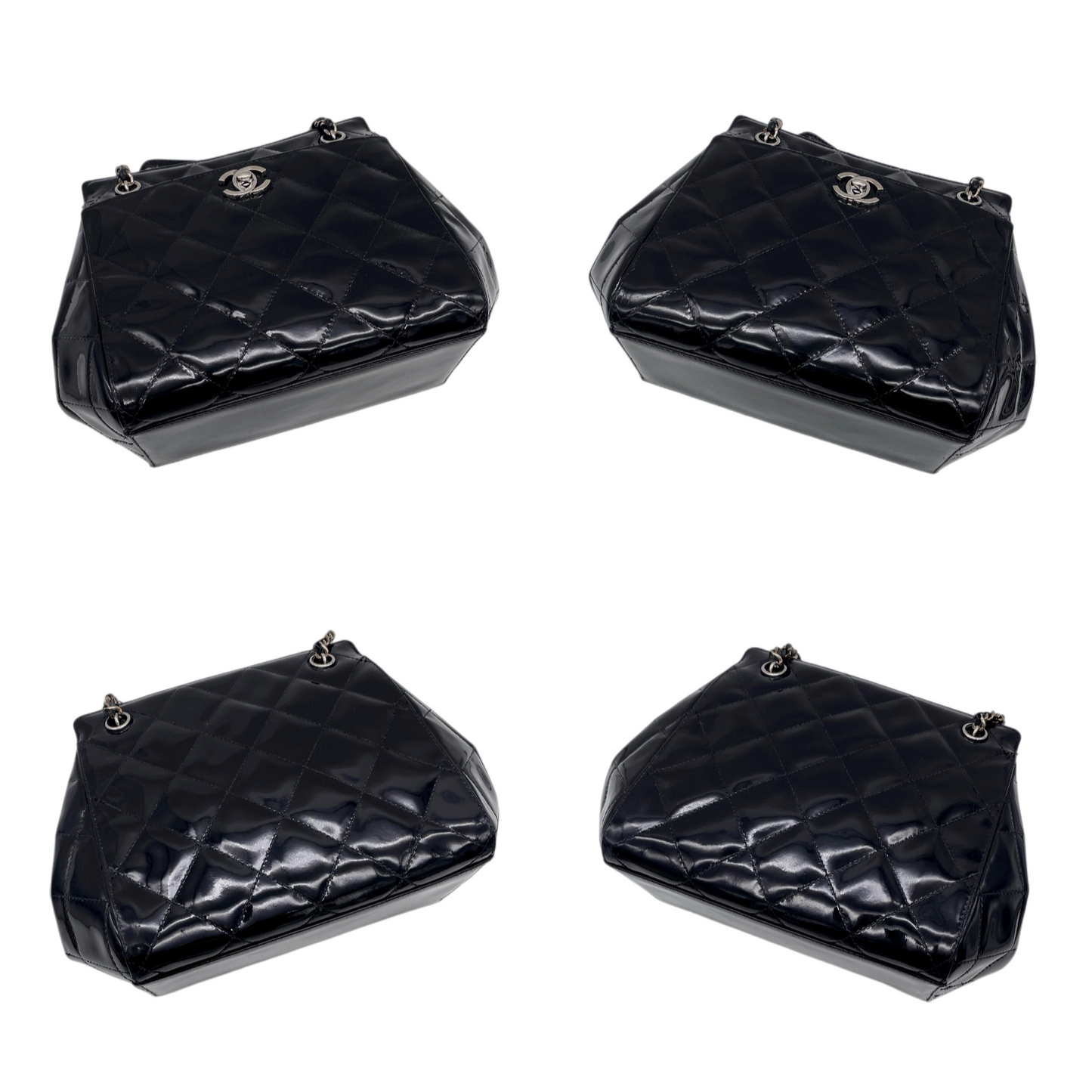 RARE★★★CHANEL 1997 Matelassé Enamel CC Logo Double-Chain Shoulder Crossbody Bag Mini Black & Silver