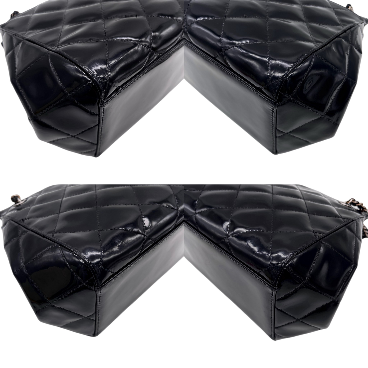 RARE★★★CHANEL 1997 Matelassé Enamel CC Logo Double-Chain Shoulder Crossbody Bag Mini Black & Silver