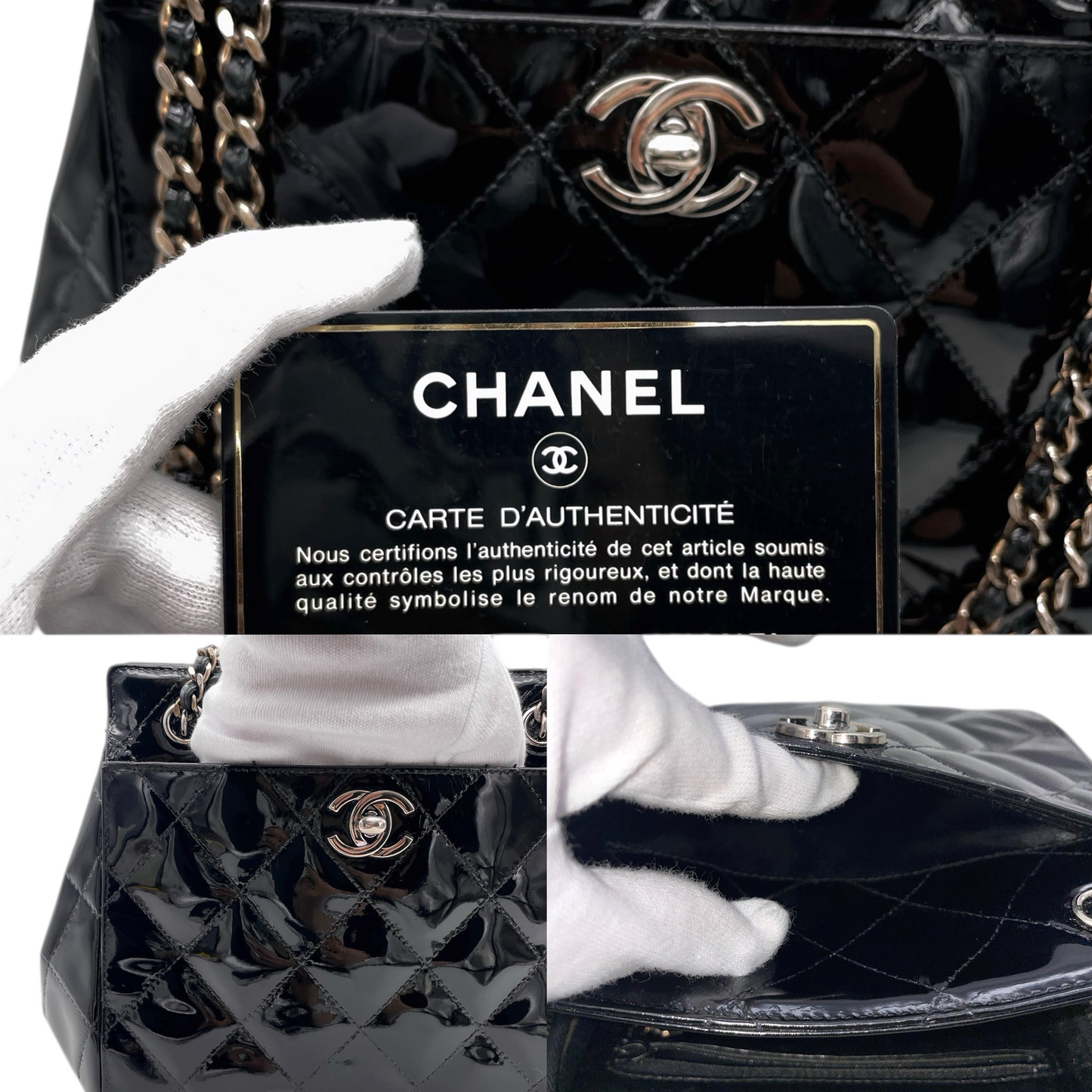RARE★★★CHANEL 1997 Matelassé Enamel CC Logo Double-Chain Shoulder Crossbody Bag Mini Black & Silver