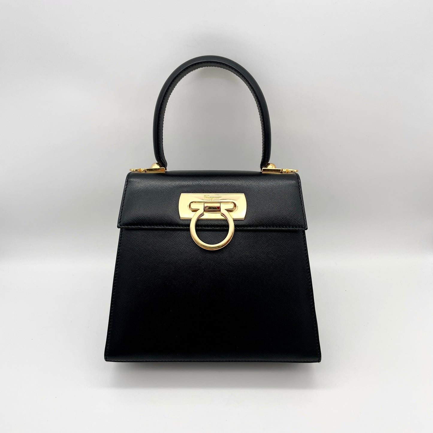 Salvatore Ferragamo Gancini Top Handbag Black GHW