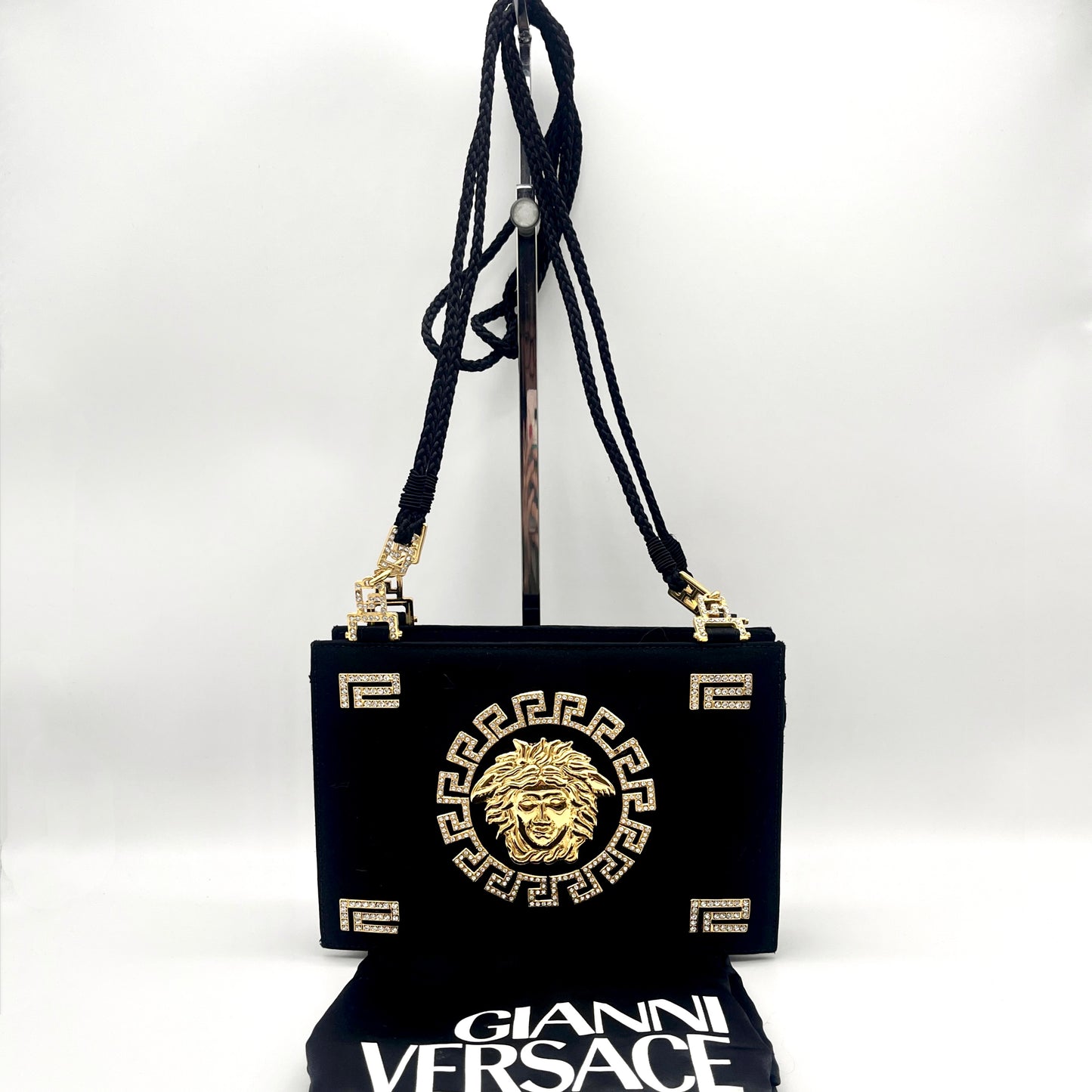 稀有☆☆☆☆AUTH 二手 VERSACE 美杜莎单肩包 黑色/金色