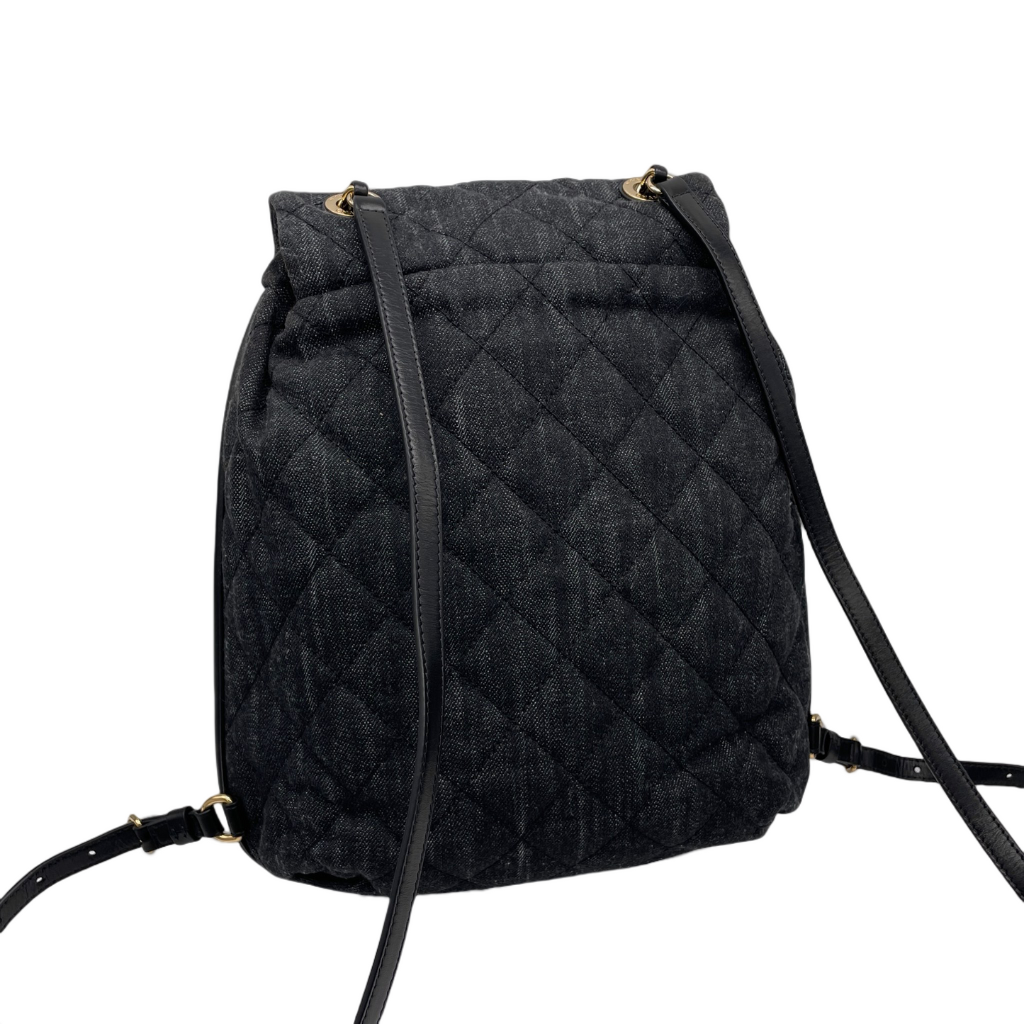 RARE☆☆☆☆CHANEL Matelassé Denim CC LOGO Pendant Métiers d'Art Paris-Salzburg Chain Strap Backpack Black &amp; Gold