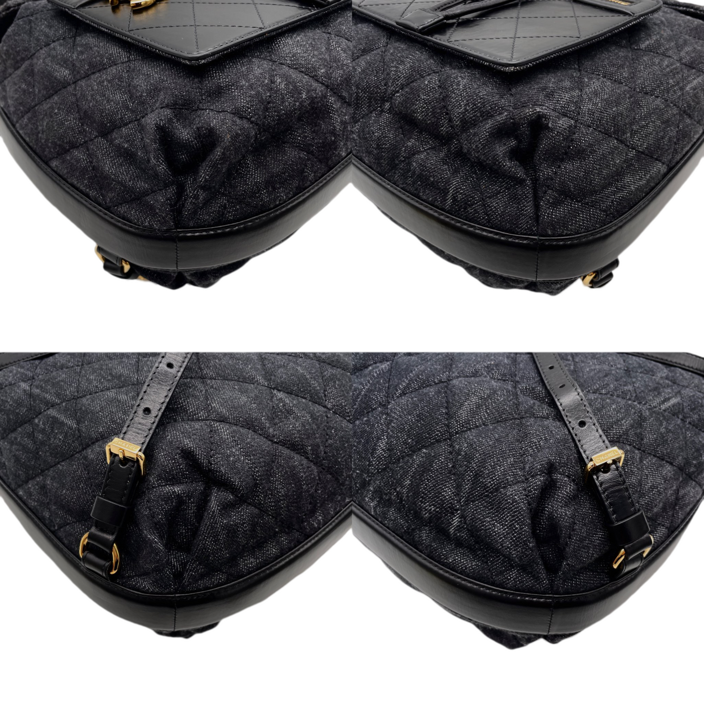 RARE☆☆☆☆CHANEL Matelassé Denim CC LOGO Pendant Métiers d'Art Paris-Salzburg Chain Strap Backpack Black &amp; Gold