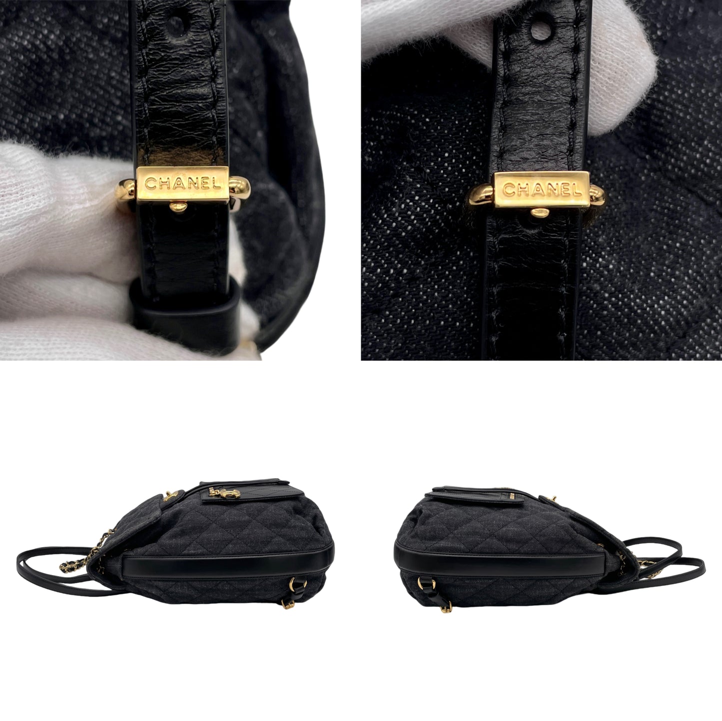 RARE☆☆☆☆CHANEL Matelassé Denim CC LOGO Pendant Métiers d'Art Paris-Salzburg Chain Strap Backpack Black &amp; Gold