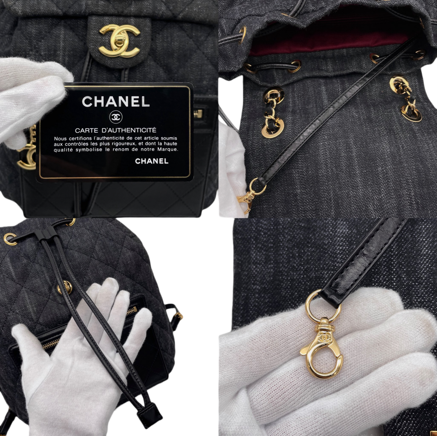 RARE☆☆☆☆CHANEL Matelassé Denim CC LOGO Pendant Métiers d'Art Paris-Salzburg Chain Strap Backpack Black &amp; Gold