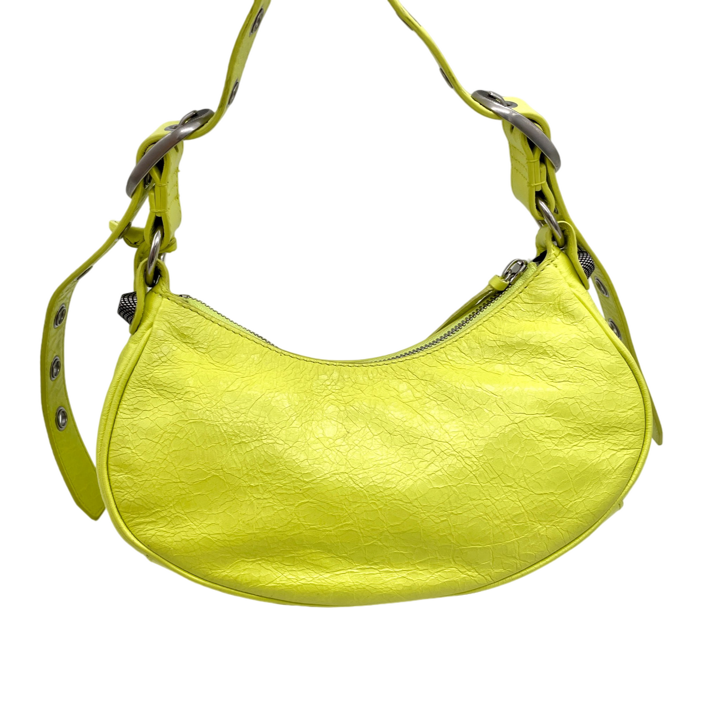 RARE☆☆☆☆Balenciaga Le Cagole Shoulder Bag XS in Neon Green Arena Lambskin, Aged-Silver Hardware