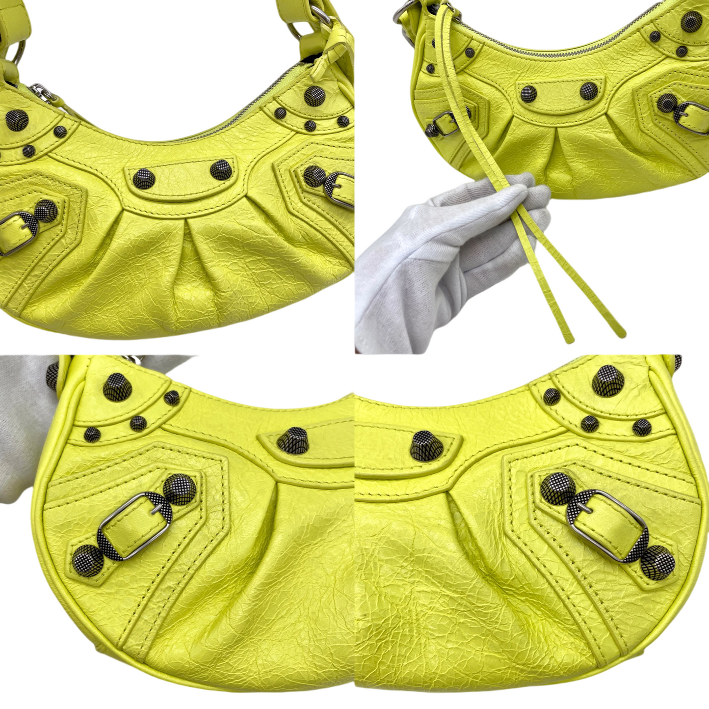 RARE☆☆☆☆Balenciaga Le Cagole Shoulder Bag XS in Neon Green Arena Lambskin, Aged-Silver Hardware