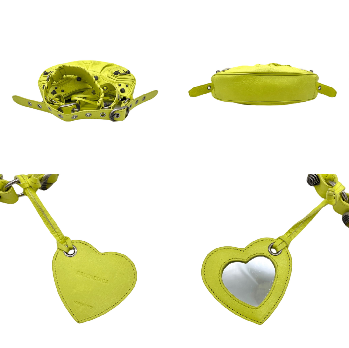 RARE☆☆☆☆Balenciaga Le Cagole Shoulder Bag XS in Neon Green Arena Lambskin, Aged-Silver Hardware