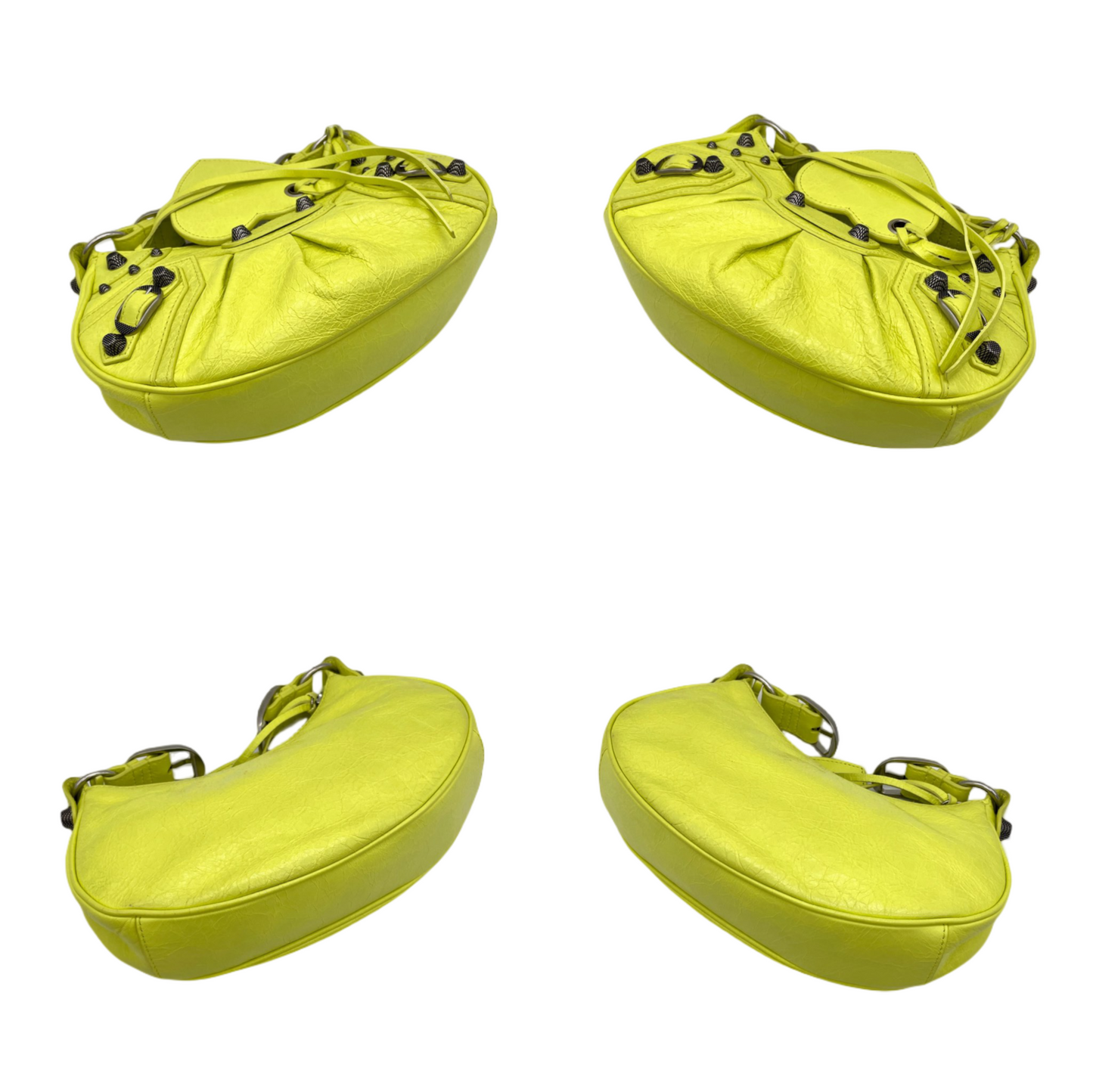 RARE☆☆☆☆Balenciaga Le Cagole Shoulder Bag XS in Neon Green Arena Lambskin, Aged-Silver Hardware