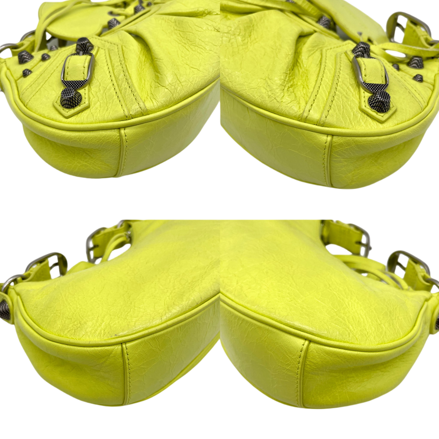 RARE☆☆☆☆Balenciaga Le Cagole Shoulder Bag XS in Neon Green Arena Lambskin, Aged-Silver Hardware