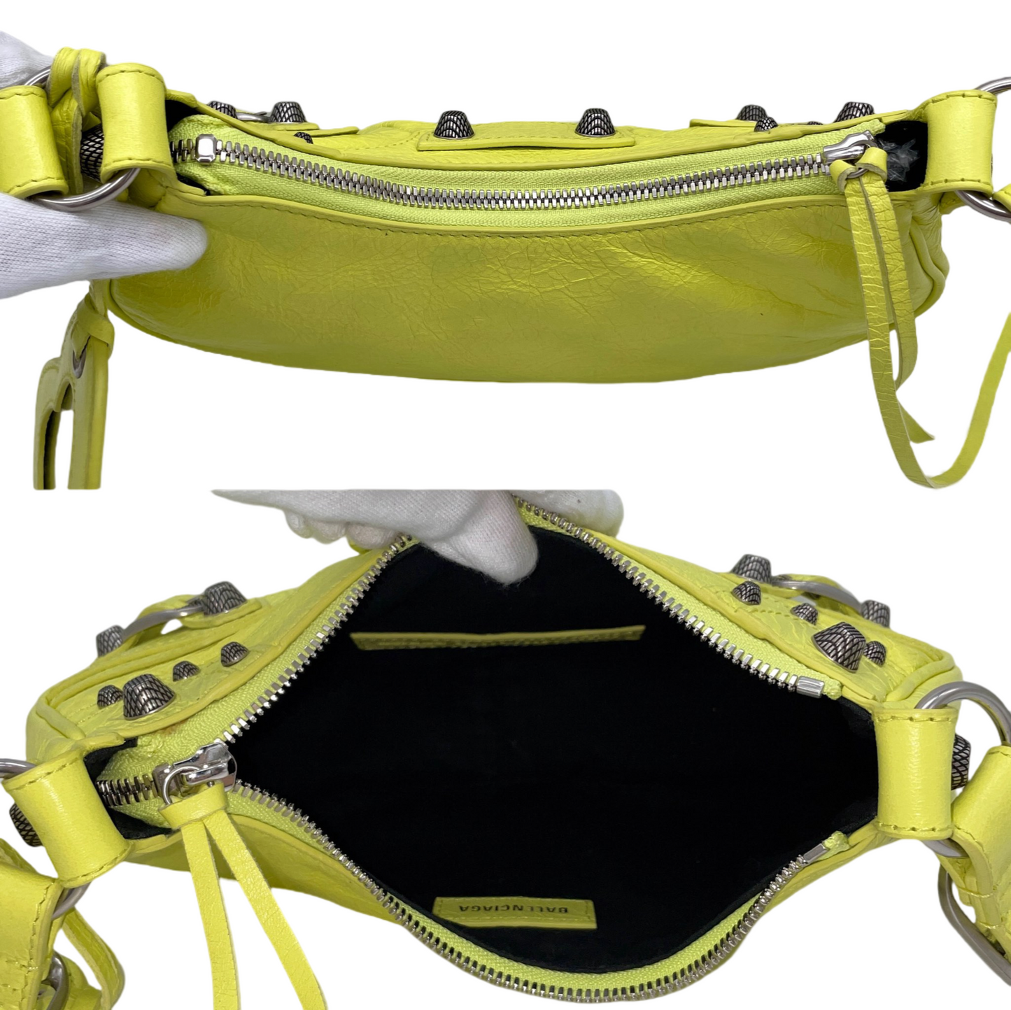 RARE☆☆☆☆Balenciaga Le Cagole Shoulder Bag XS in Neon Green Arena Lambskin, Aged-Silver Hardware