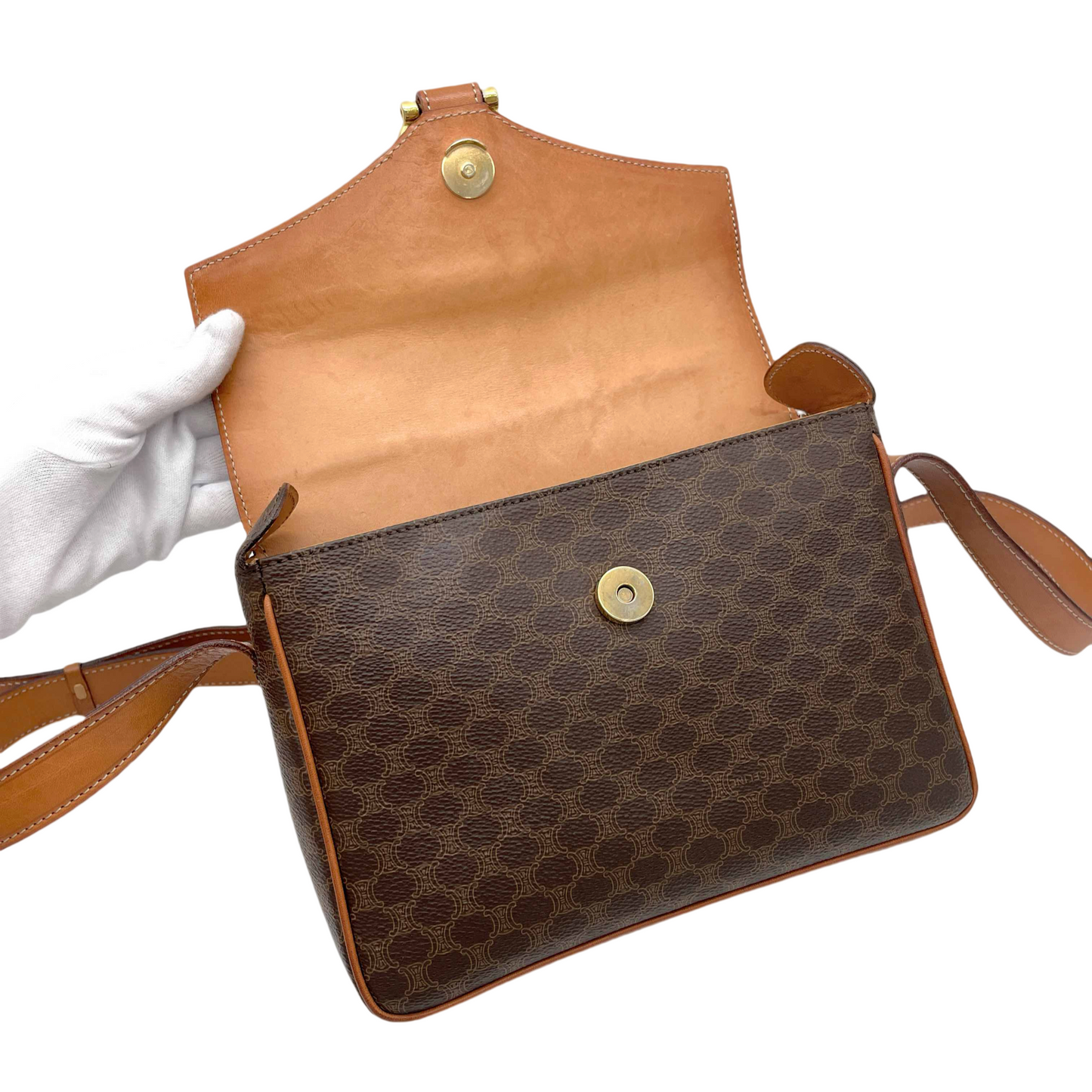 CELINE Macadam Crossbody Shoulder Bag Brown GHW