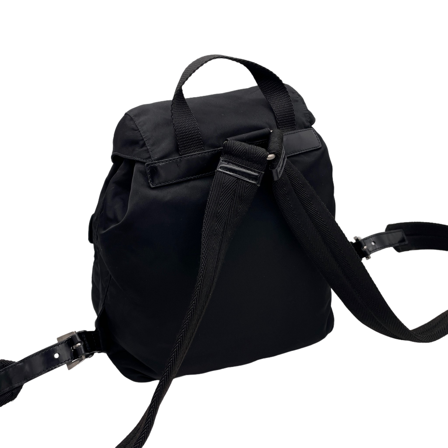 PRADA Triangle Logo Pockets Nylon Backpack PM Black &amp; Silver