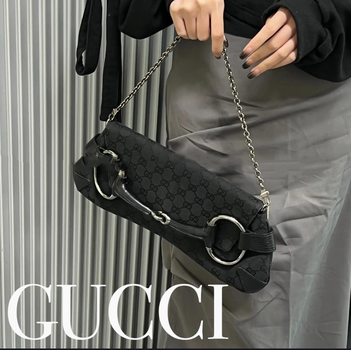 RARE☆☆☆GUCCI GG Canvas Horsebit Chain Shoulder Bag