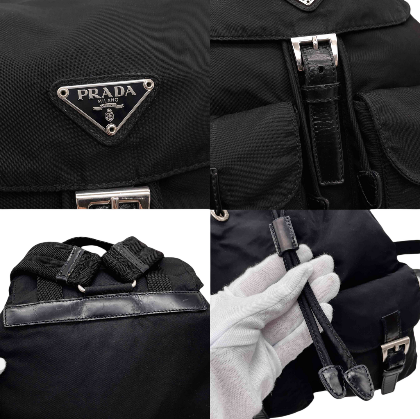 PRADA Triangle Logo Pockets Nylon Backpack PM Black &amp; Silver
