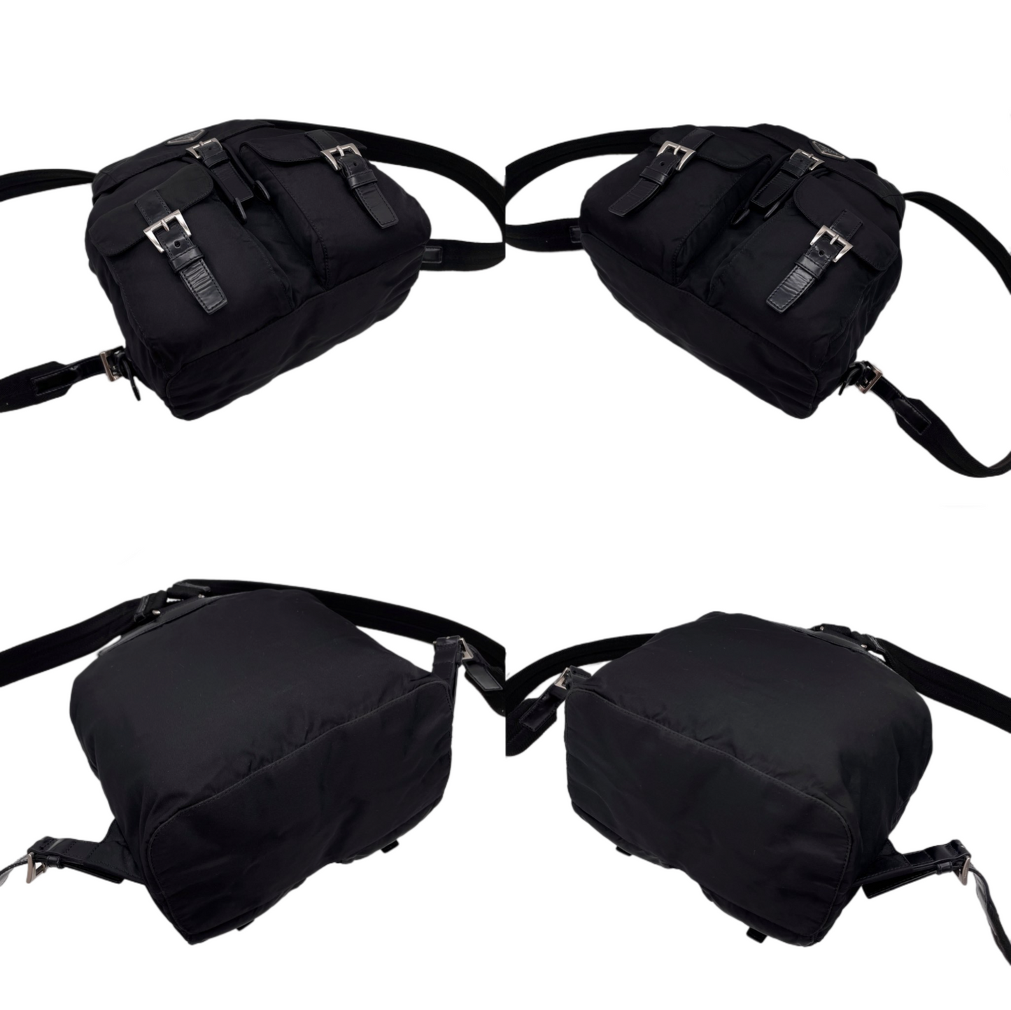 PRADA Triangle Logo Pockets Nylon Backpack PM Black &amp; Silver