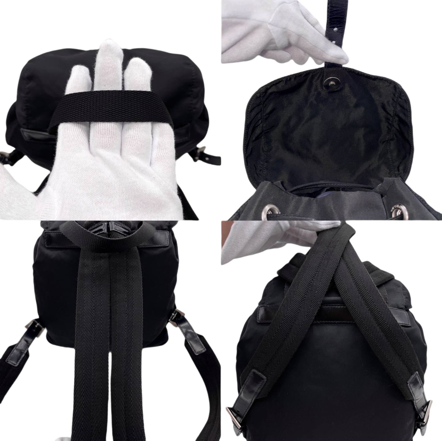 PRADA Triangle Logo Pockets Nylon Backpack PM Black &amp; Silver