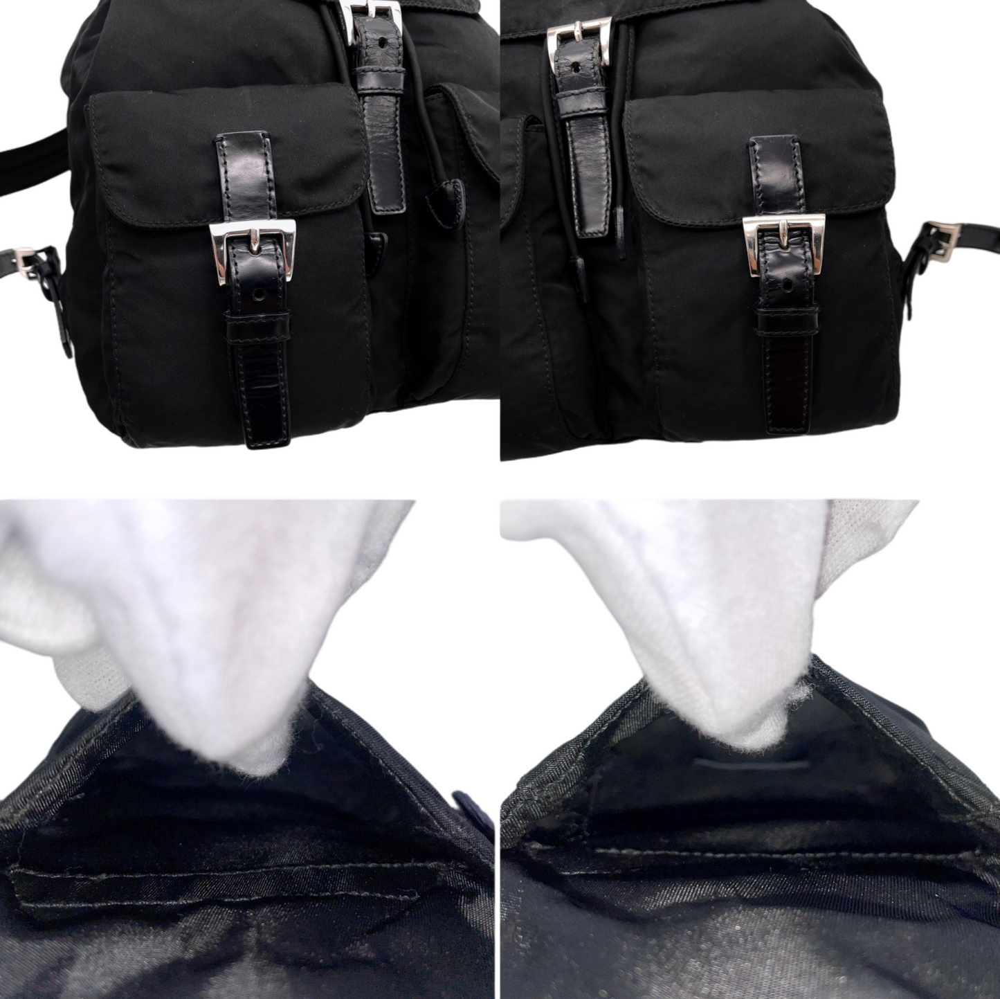 PRADA Triangle Logo Pockets Nylon Backpack PM Black &amp; Silver