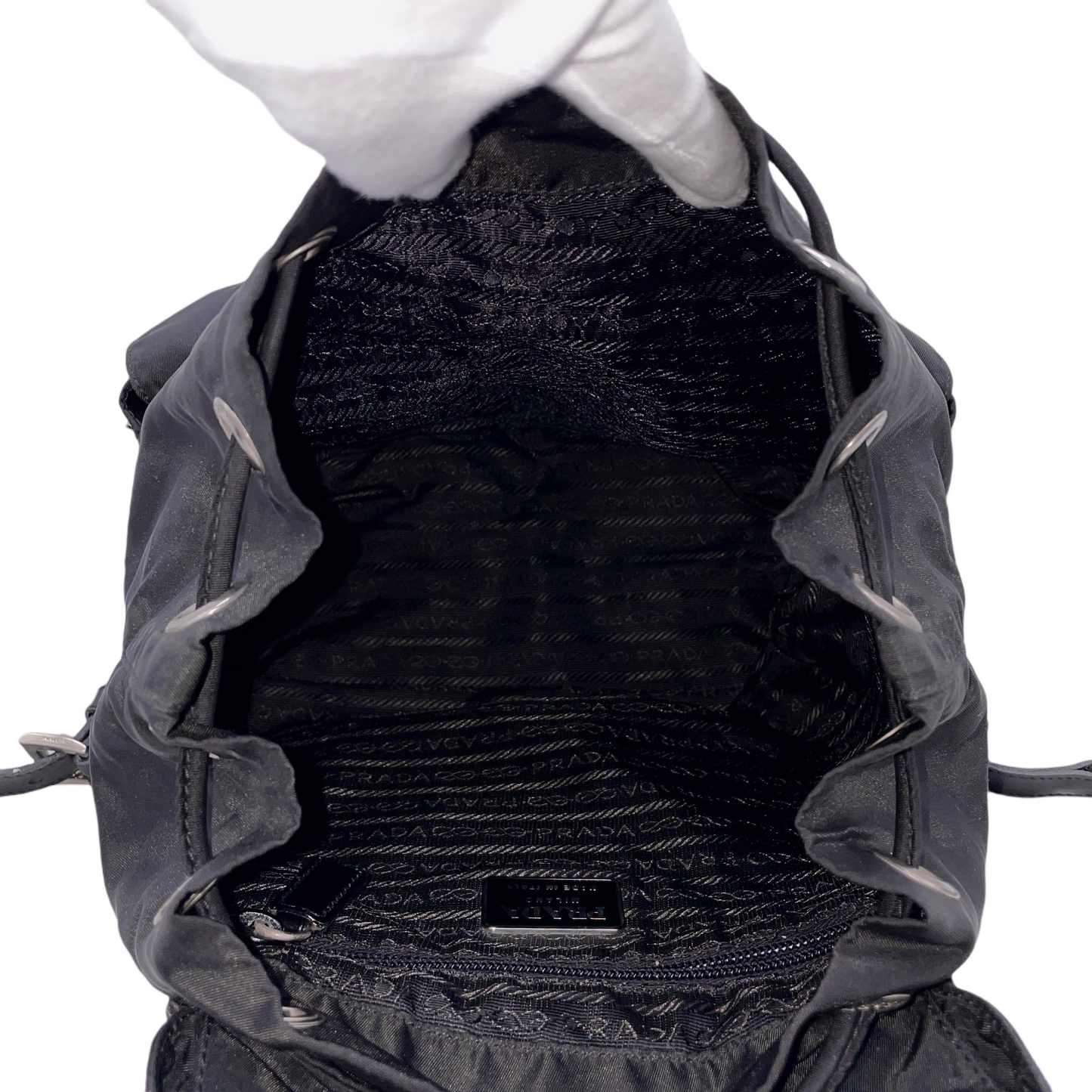 PRADA Triangle Logo Pockets Nylon Backpack PM Black &amp; Silver