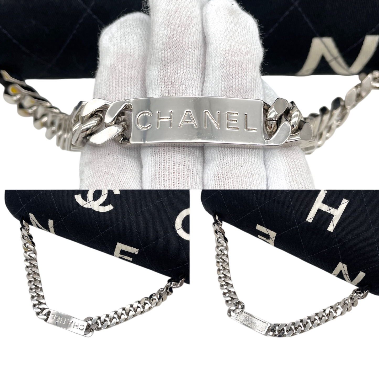 RARE★★★★CHANEL 1997 1995 SS Matelassé Canvas Chain-Handle C H A N E L Graffiti Top Handle Bag Small Black/White