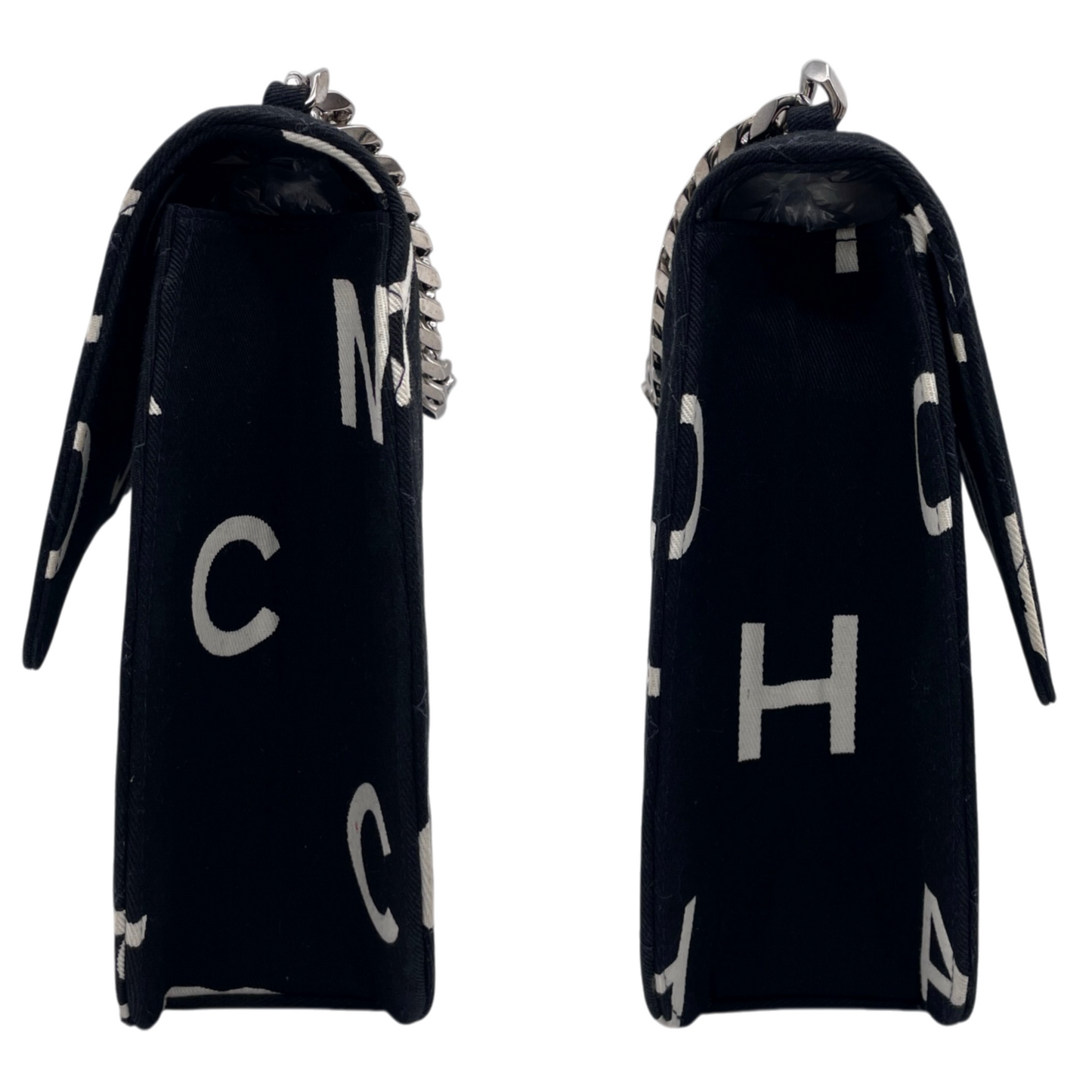 RARE★★★★CHANEL 1997 1995 SS Matelassé Canvas Chain-Handle C H A N E L Graffiti Top Handle Bag Small Black/White
