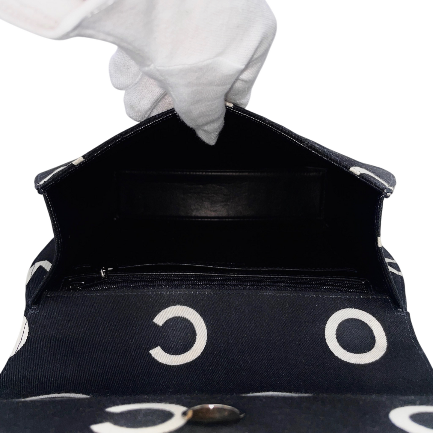 RARE★★★★CHANEL 1997 1995 SS Matelassé Canvas Chain-Handle C H A N E L Graffiti Top Handle Bag Small Black/White