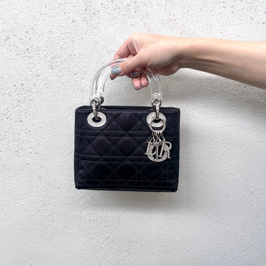 RARE☆☆☆☆☆ CHRISTIAN DIOR Cannage Ladydior Rhinestone Pendant Mini Handbag