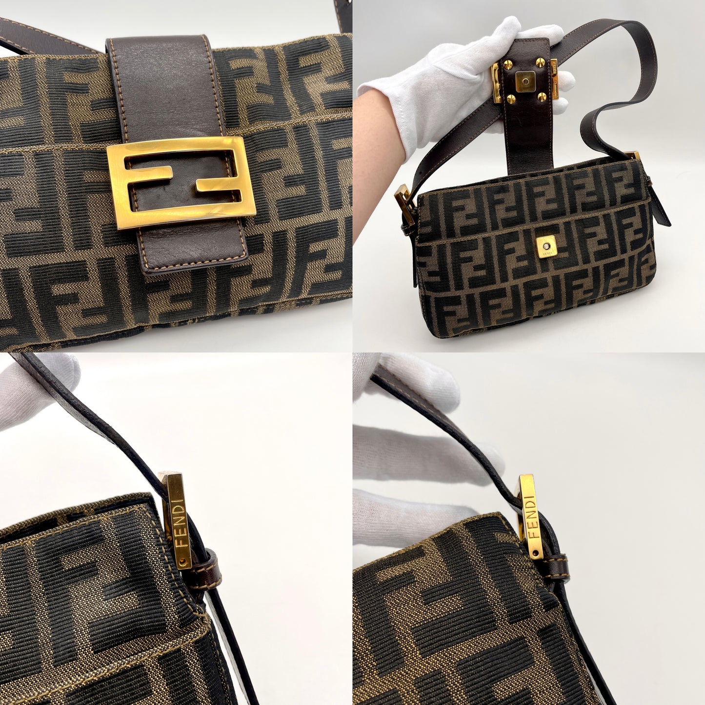 RARE☆☆FENDI ｽﾞｯｶ 平口 ﾐﾆﾏﾝﾏﾊﾞｹｯﾄ ｼｮﾙﾀﾞｰﾊﾞｯｸﾞ ﾌﾞﾗｳﾝ ｷｬﾝﾊﾞｽ ﾚｻﾞｰ GHW