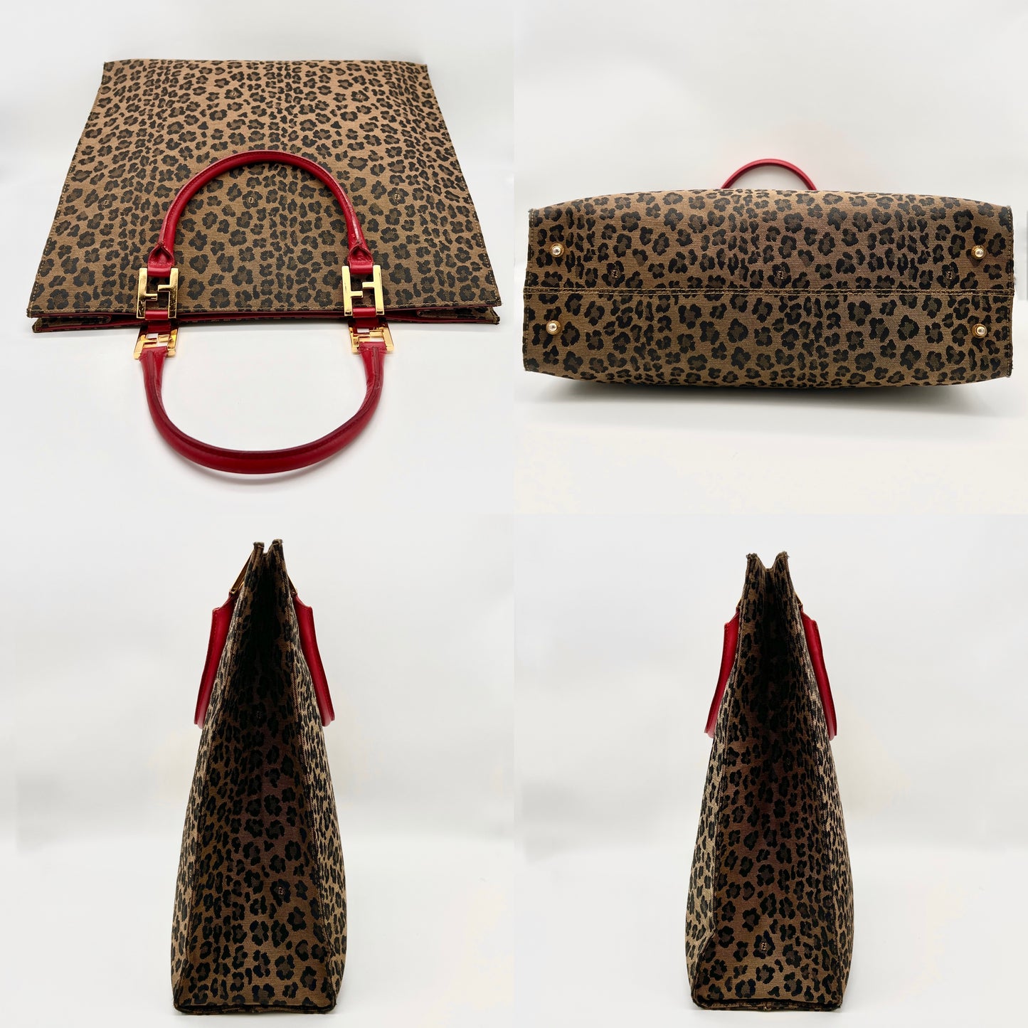 AUTH Pre-owned FENDI Leopard Print Tote Bag Brown x Red GHW