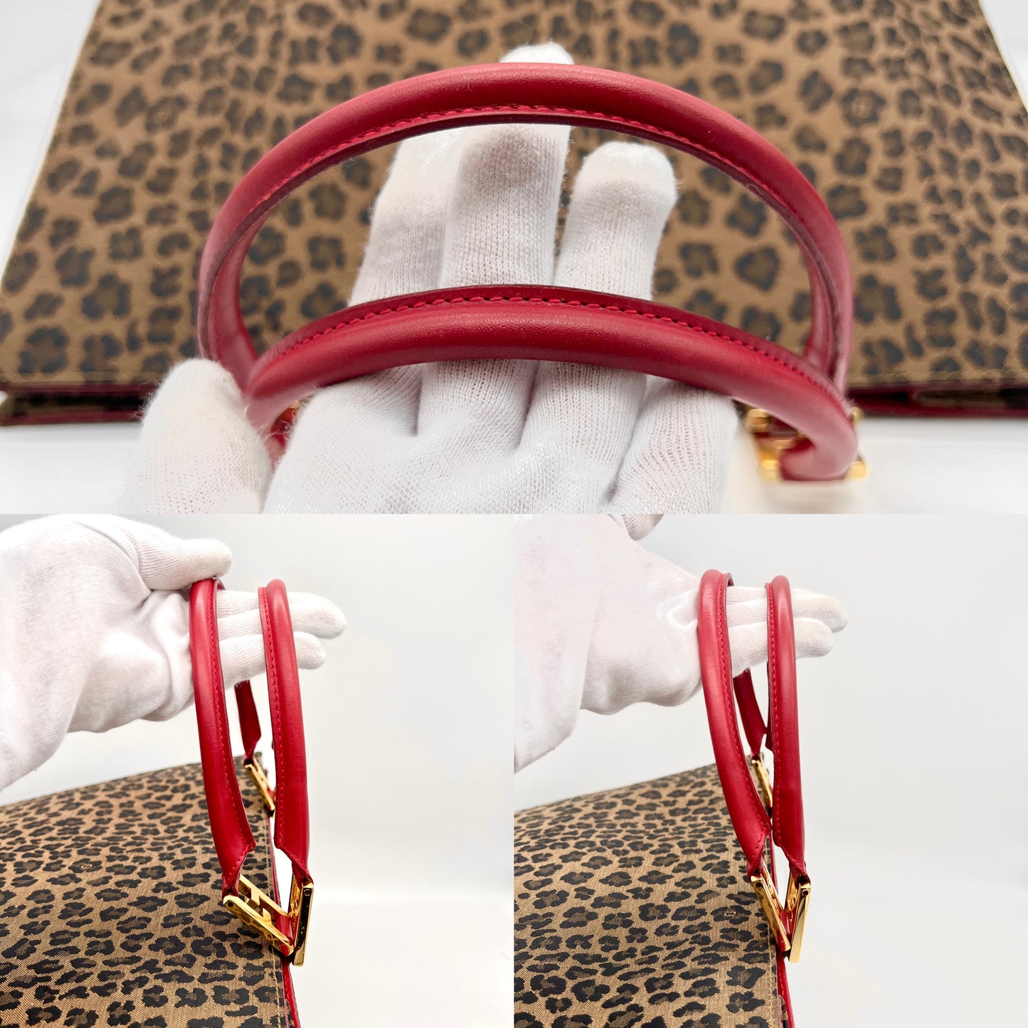 AUTH Pre-owned FENDI Leopard Print Tote Bag Brown x Red GHW