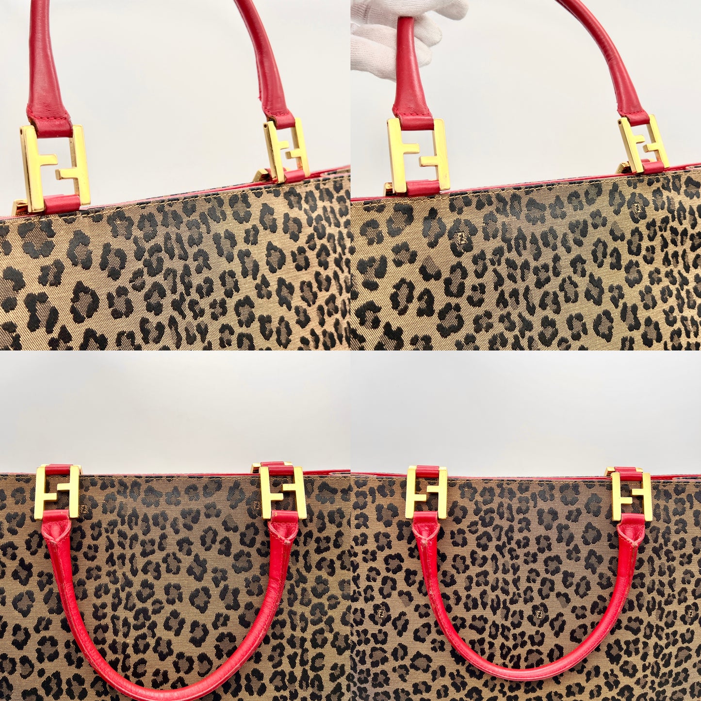 AUTH Pre-owned FENDI Leopard Print Tote Bag Brown x Red GHW