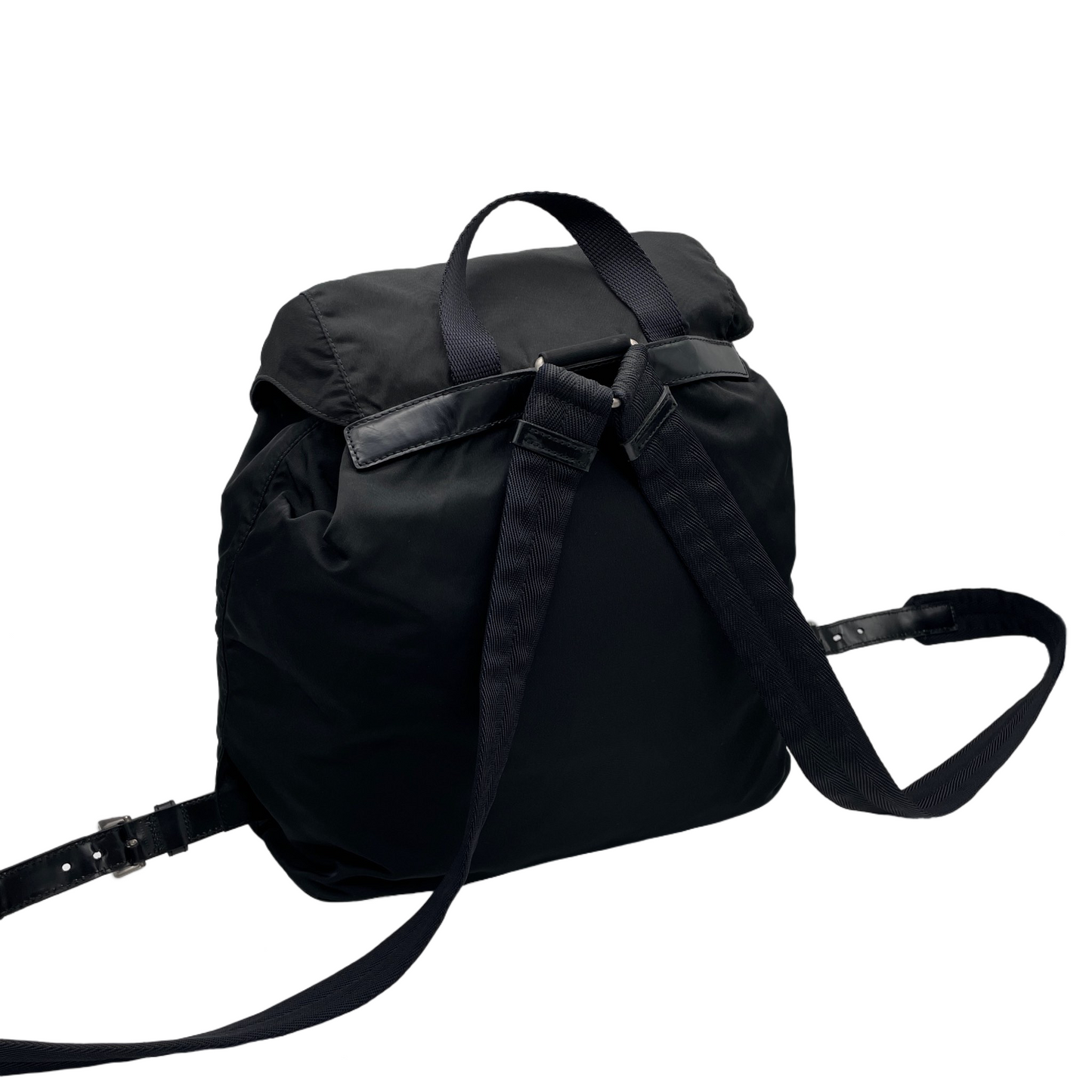 PRADA Triangle Logo Pockets Nylon Backpack Bag MM Black &amp; Silver