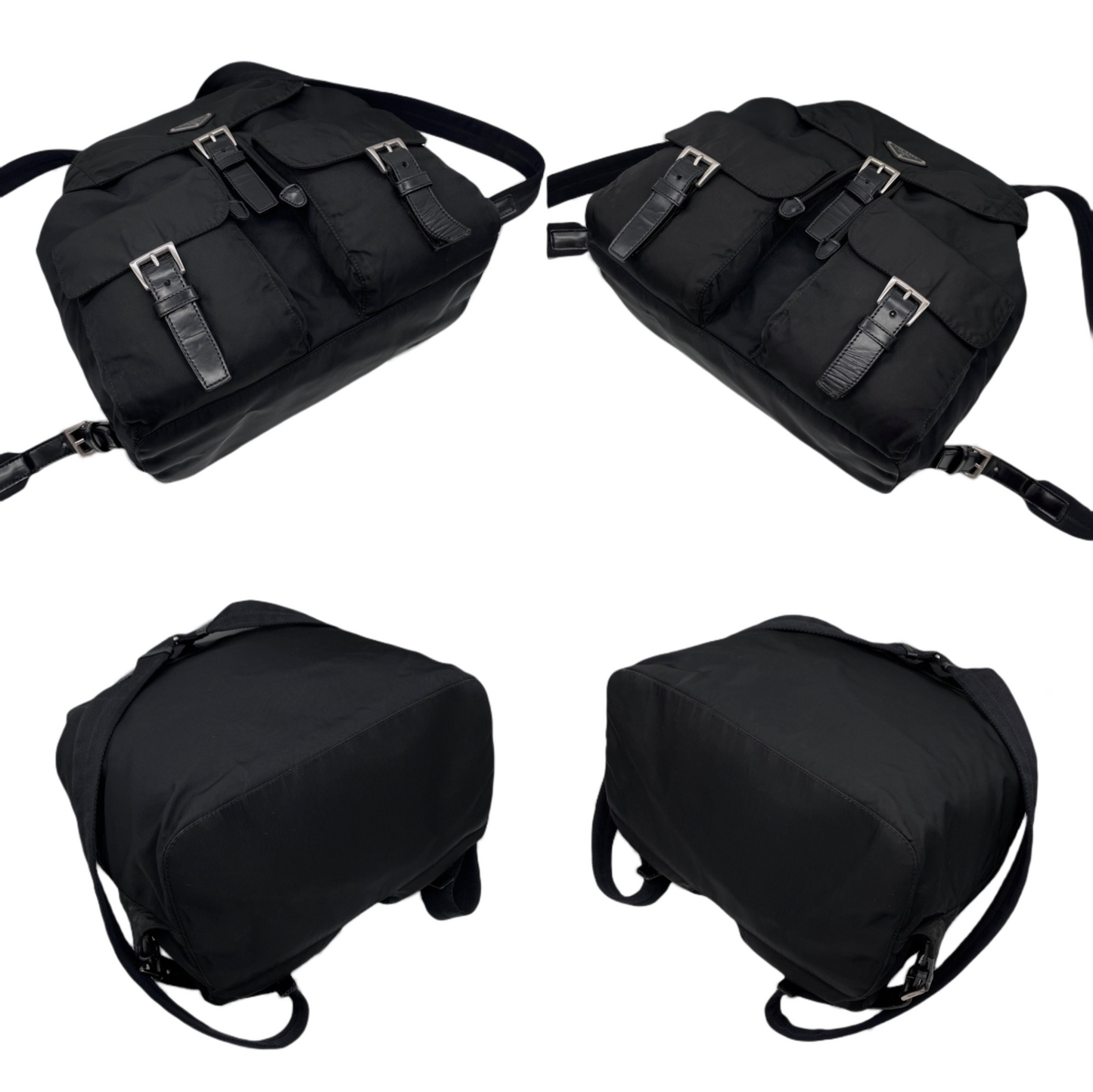 PRADA Triangle Logo Pockets Nylon Backpack Bag MM Black &amp; Silver