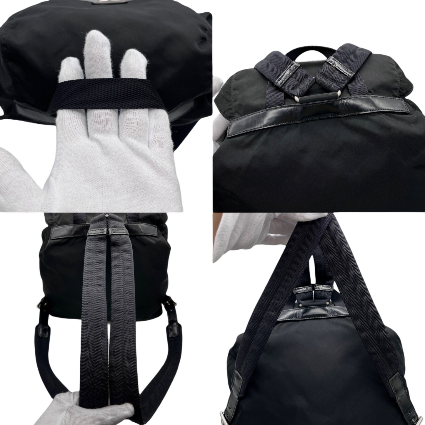 PRADA Triangle Logo Pockets Nylon Backpack Bag MM Black &amp; Silver