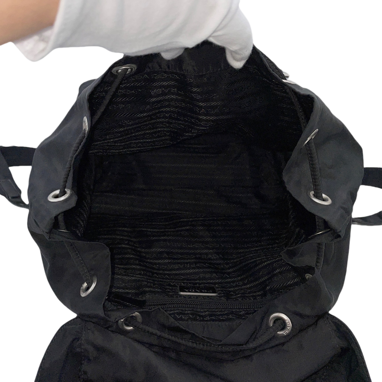 PRADA Triangle Logo Pockets Nylon Backpack Bag MM Black &amp; Silver