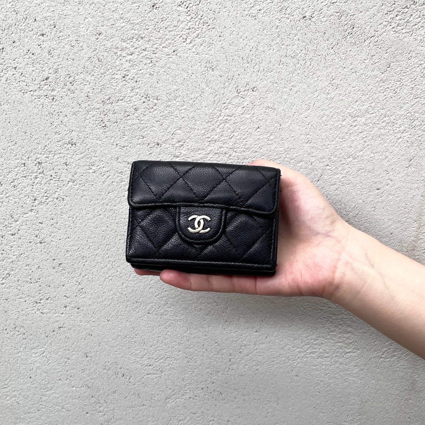 CHANEL 2021~ Matelassé Caviar Leather Classic Small Flap Wallet Black with Gold Hardware