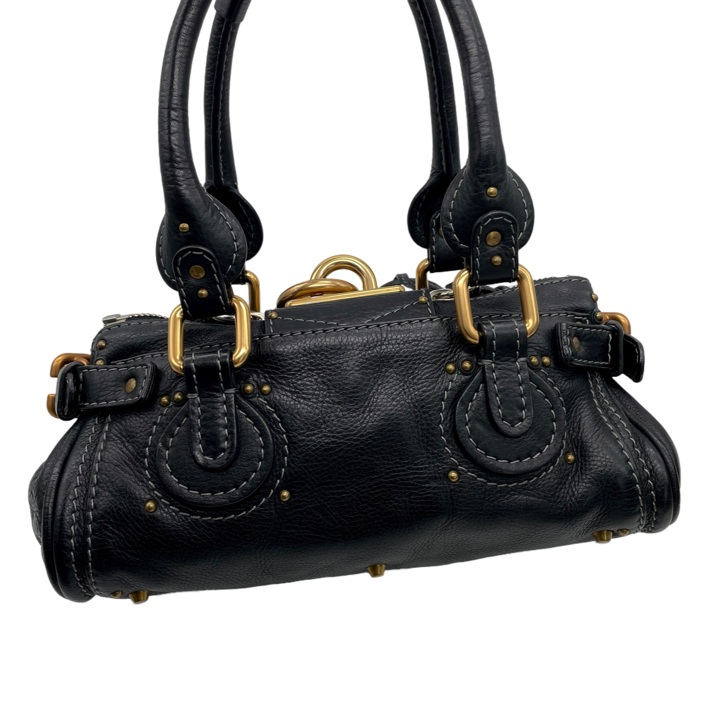 RARE☆☆☆☆Chloé Paddington Padlock Hand Bag Leather Black &amp; Gold