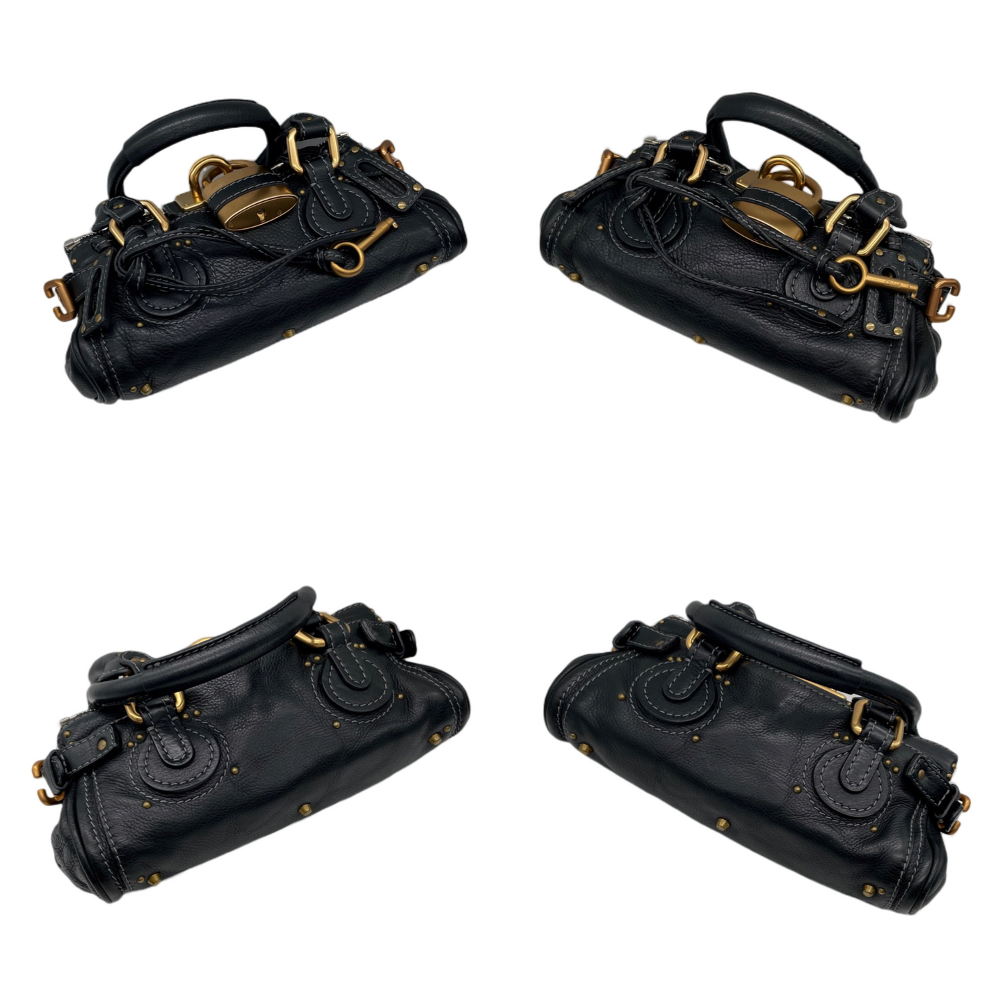 RARE☆☆☆☆Chloé Paddington Padlock Hand Bag Leather Black &amp; Gold