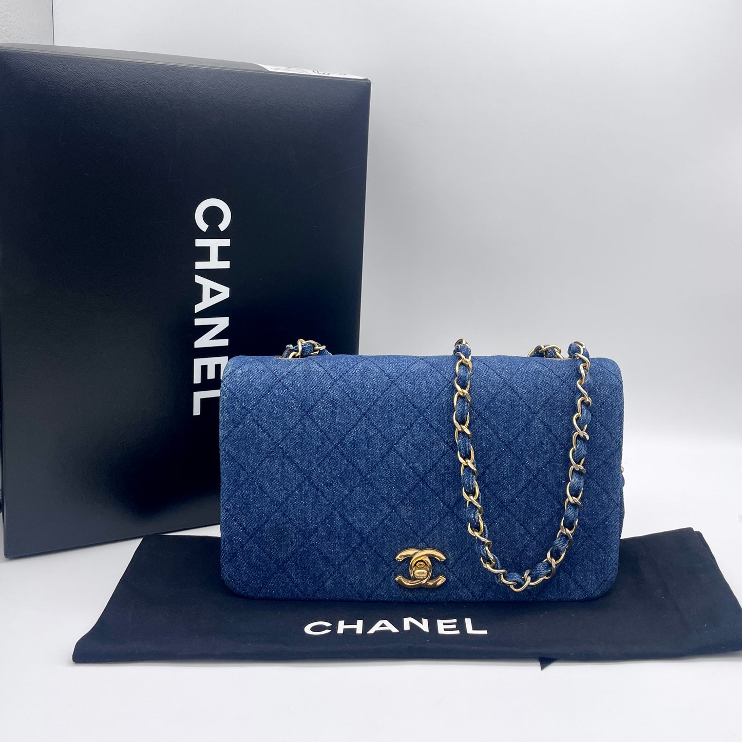 RARE☆☆☆☆CHANEL Matelasse Denim Full Flap Chain Shoulder Bag